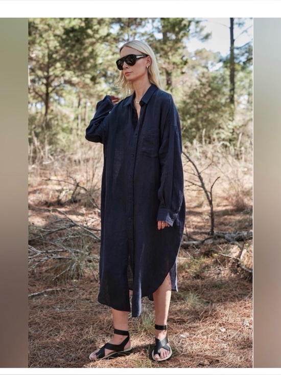Mamène Dresses & Skirts - Mamene Florence Shirt Dress In Linen - Navy